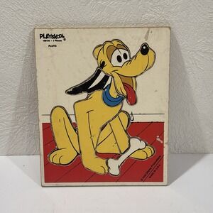 Vintage Playskool Wooden Puzzle  Walt Disney Pluto 7 Pc #190-04‎ T17
